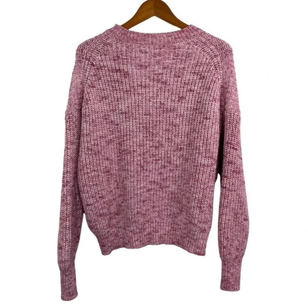 J.Crew Womens M Pink Marled Chunky Knit Sweater Cotton Blend Crew Neck Cozy